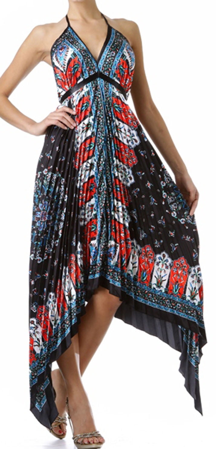 Pleated Handkerchief Hem Dress